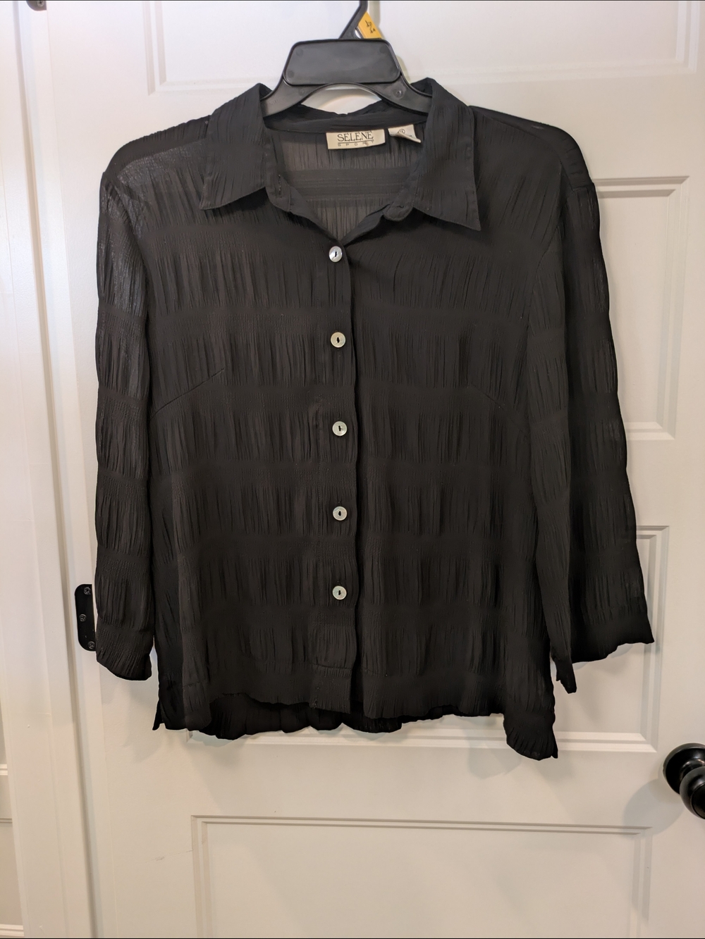 🔴 3/$15 Selene Sport Black Sheer Textured Button-Down Blouse